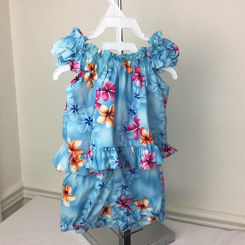 Baby Girl 2 Piece Hawaiian Capri Set Blue Sz 3-6M